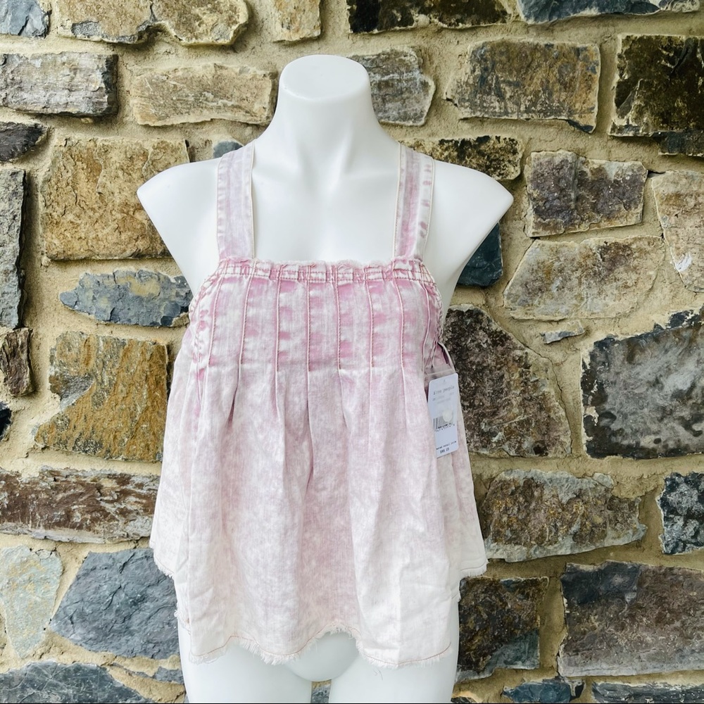 Free People Marina Denim Babydoll Crop Top Pink S
